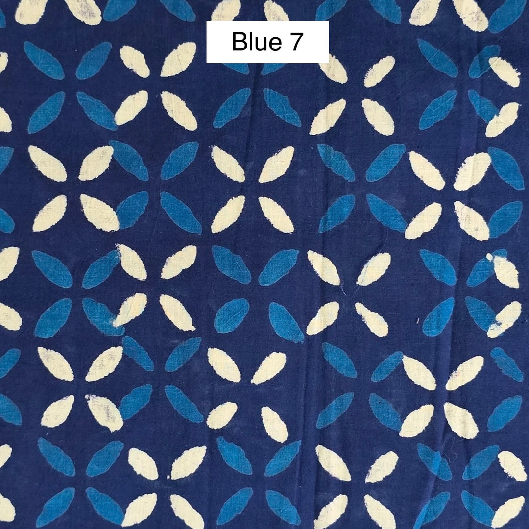 Block Printed Indian Cotton Fabric by the 1/4 Yard - Blue 7