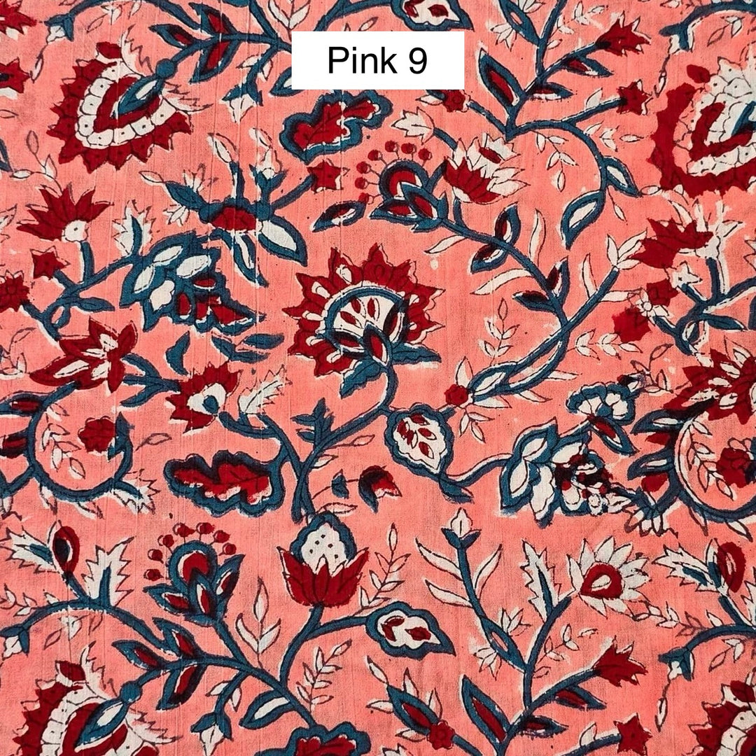 Block Printed Indian Cotton Fabric by the 1/4 Yard - Pink 9