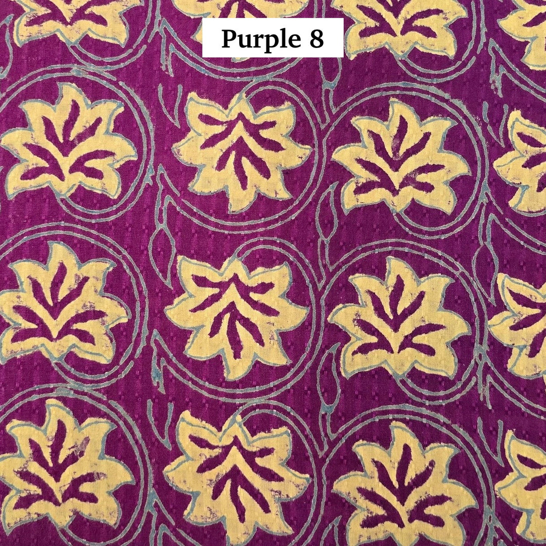 Block Printed Indian Cotton Fabric by the 1/4 Yard - Purple 8