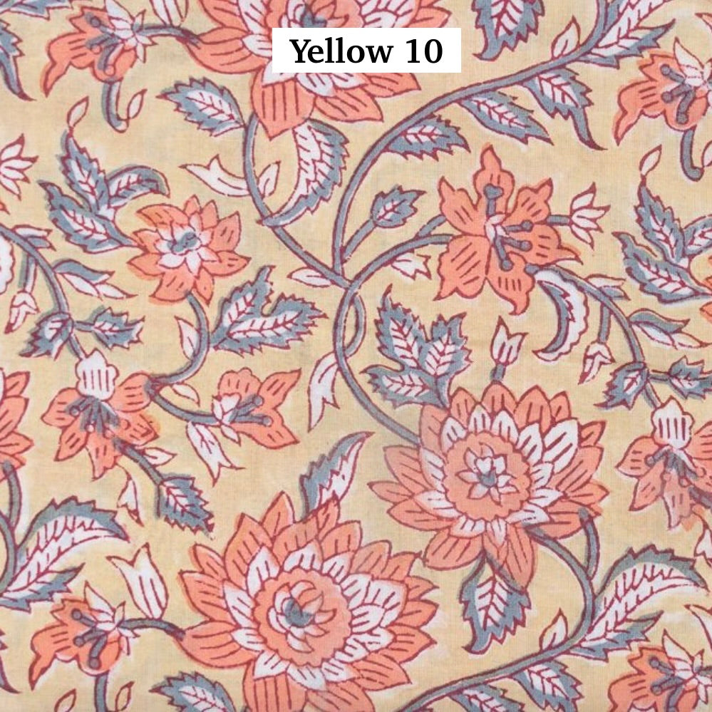 Block Printed Indian Cotton Fabric by the 1/4 Yard - Yellow 10