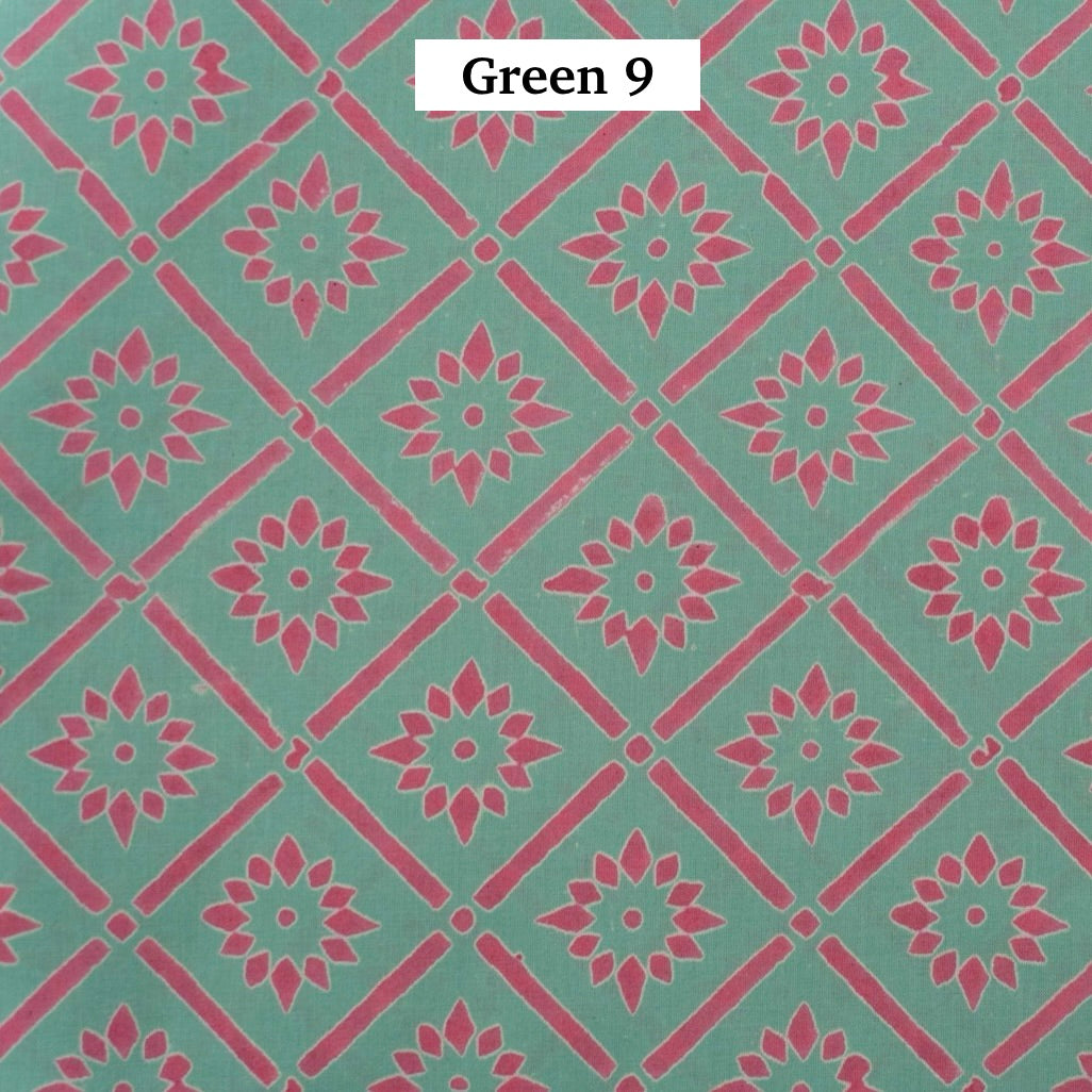 Block Printed Indian Cotton Fabric by the 1/4 Yard - Green 9