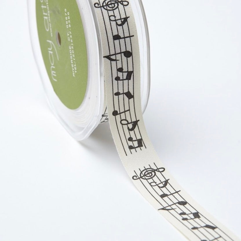 3/4" Ivory Canvas Ribbon - Music