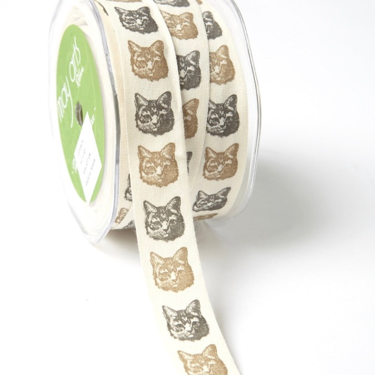3/4" Ivory Canvas Ribbon - Cats