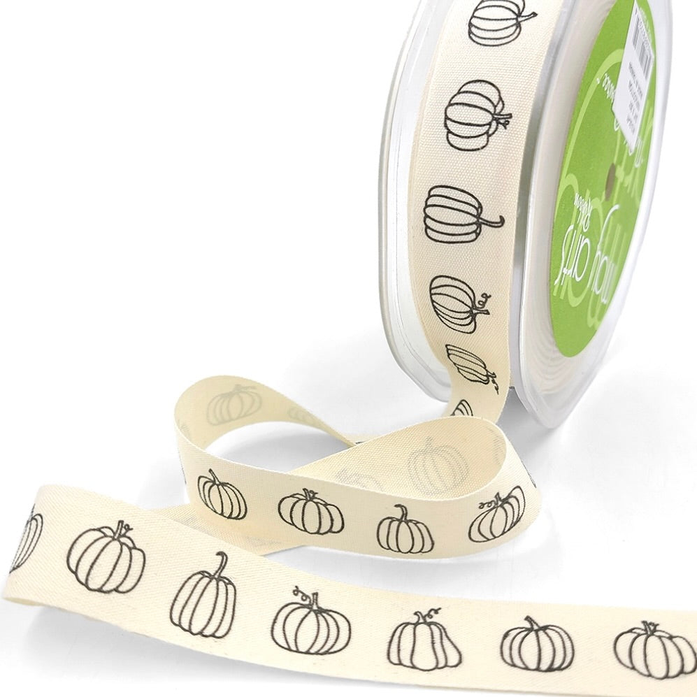 3/4" Ivory Canvas Ribbon - Pumpkins