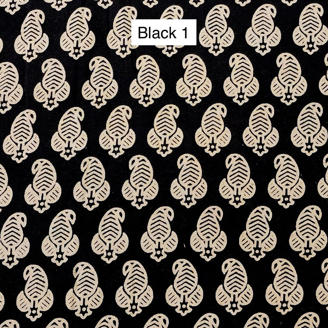 Block Printed Indian Cotton Fabric by the 1/4 Yard - Black 1