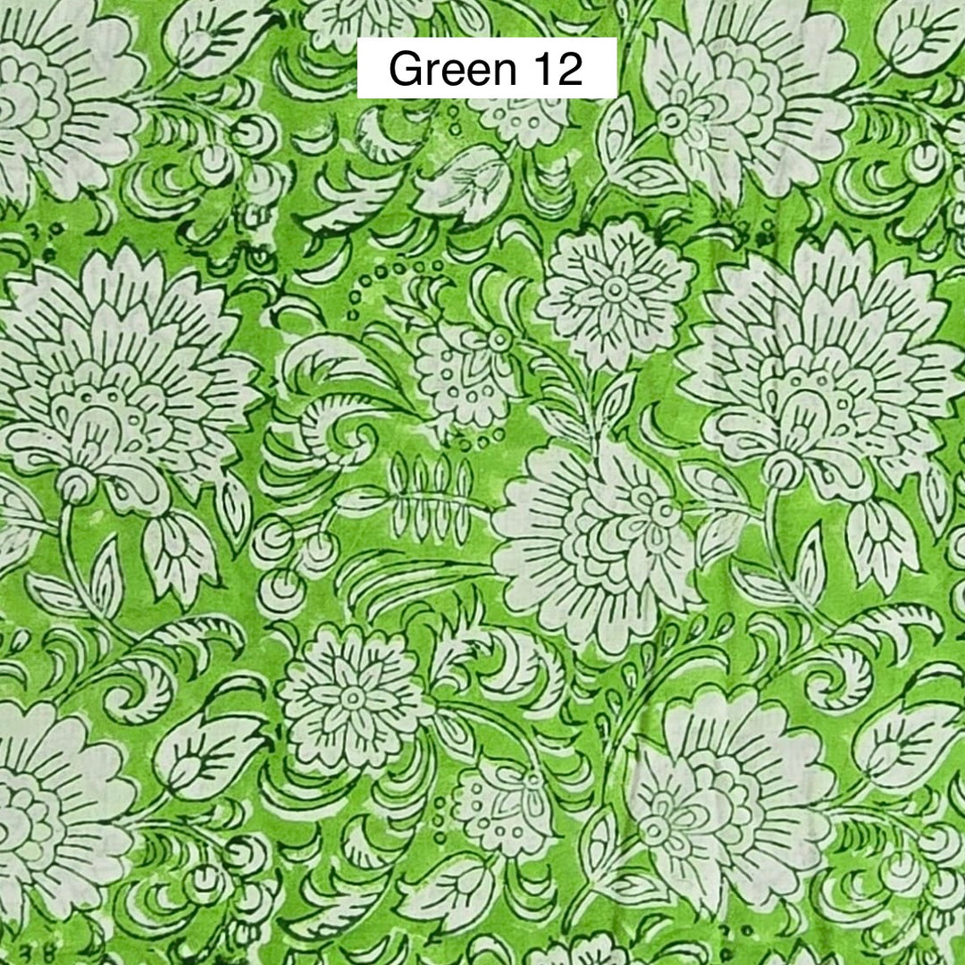 Block Printed Indian Cotton Fabric by the 1/4 Yard - Green 12