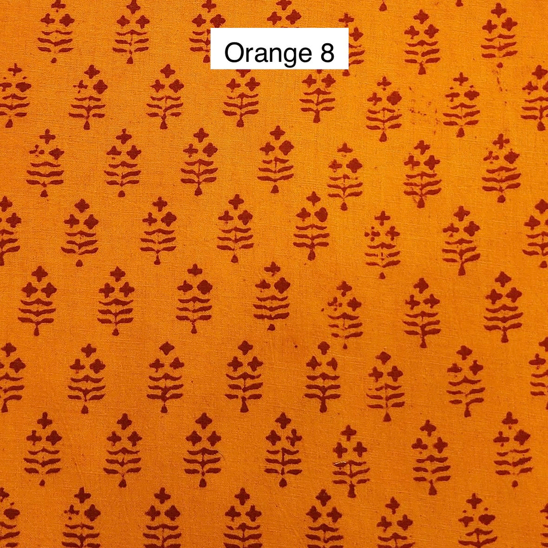 Block Printed Indian Cotton Fabric by the 1/4 Yard - Orange 8