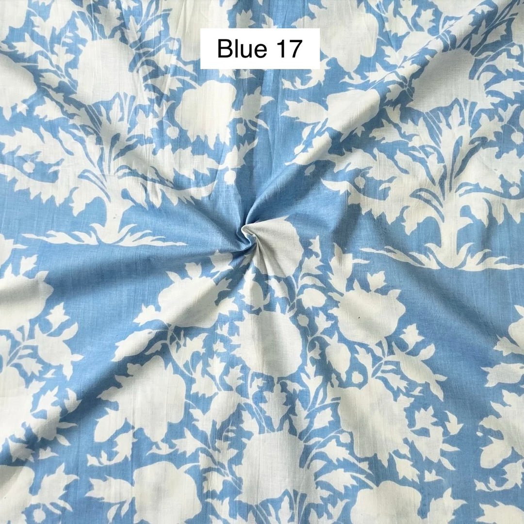 Block Printed Indian Cotton Fabric by the 1/4 Yard - Blue 17