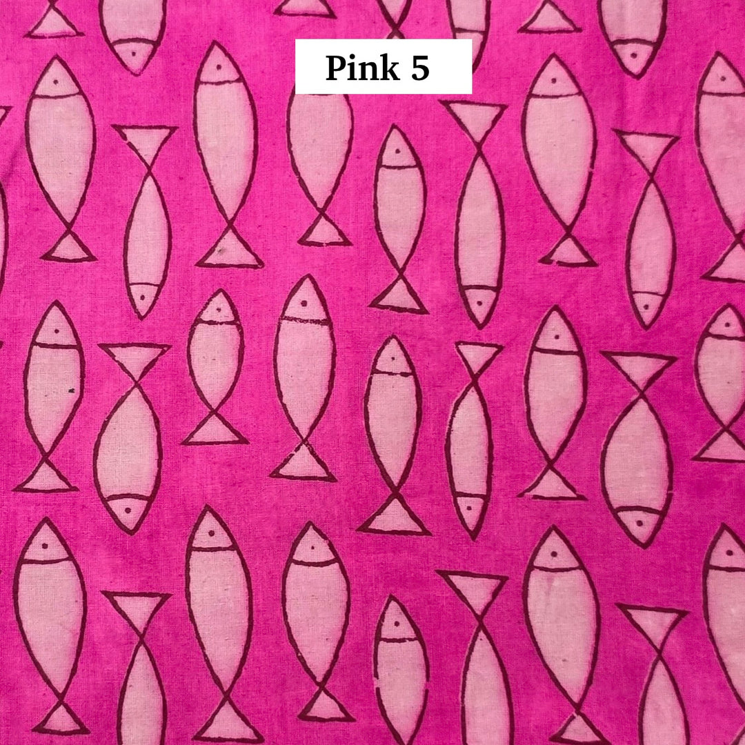 Block Printed Indian Cotton Fabric by the 1/4 Yard - Pink 5