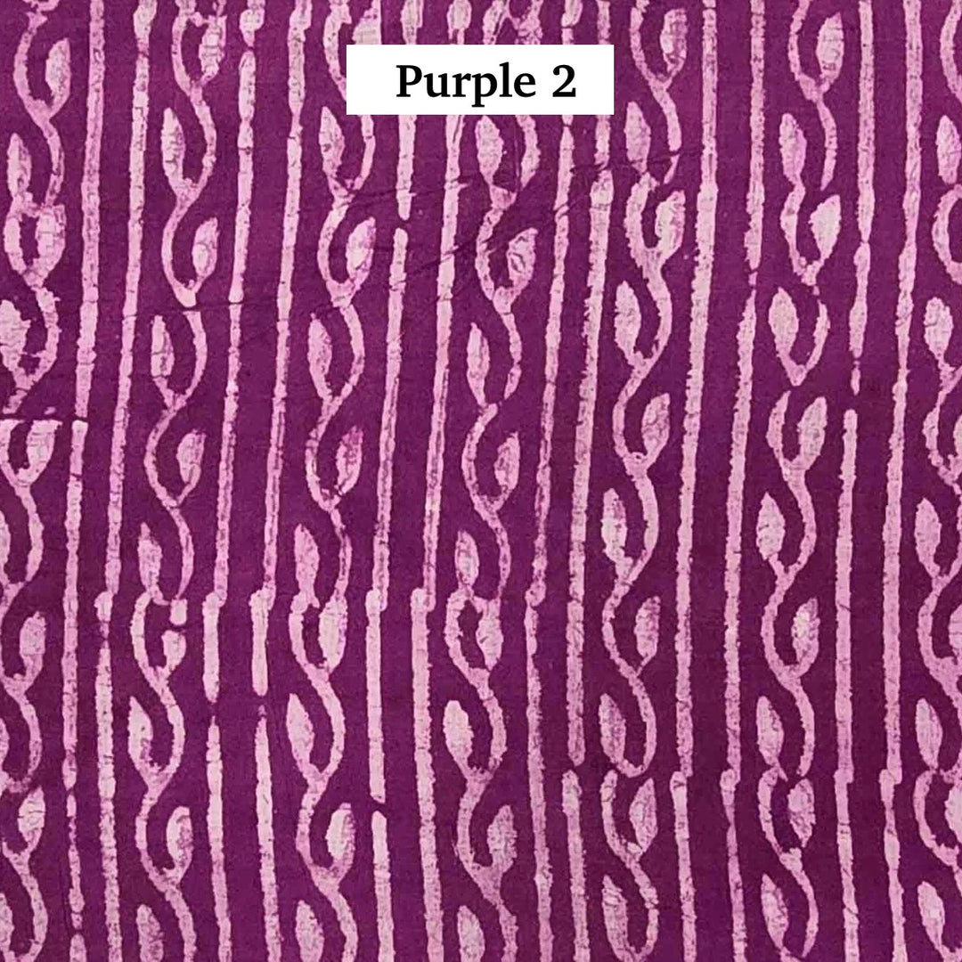 Block Printed Indian Cotton Fabric by the 1/4 Yard - Purple 2