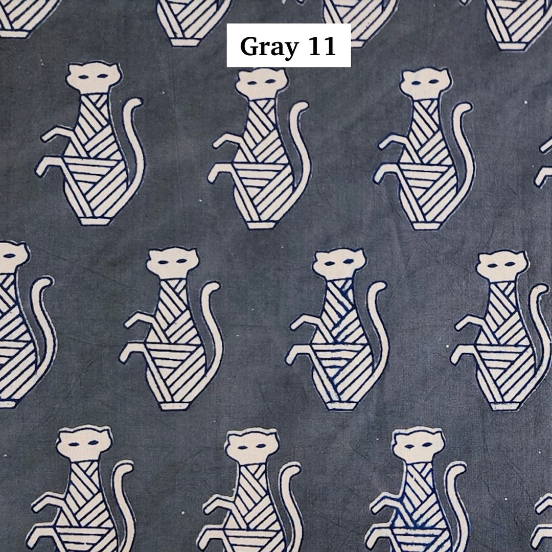 Block Printed Indian Cotton Fabric by the 1/4 Yard - Gray 11