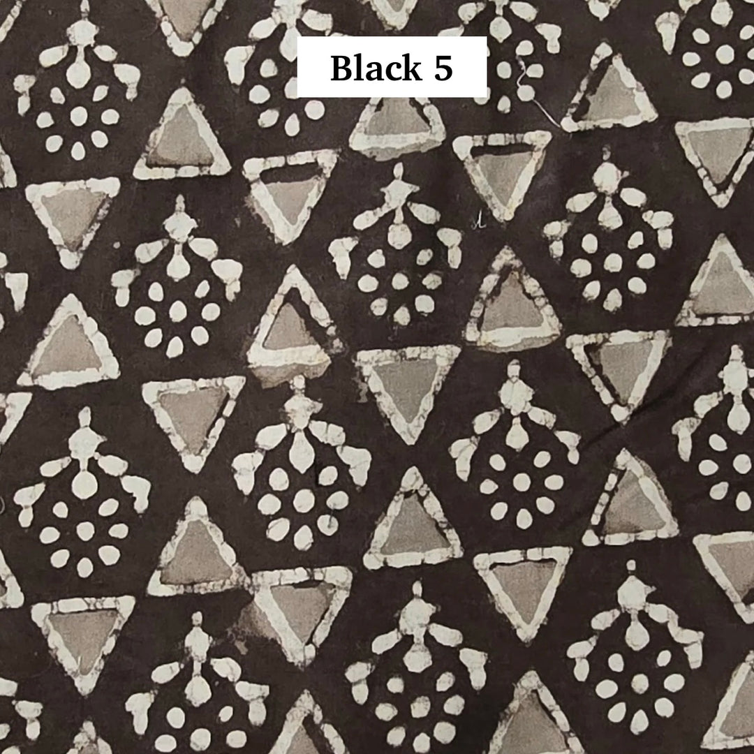 Block Printed Indian Cotton Fabric by the 1/4 Yard - Black 5