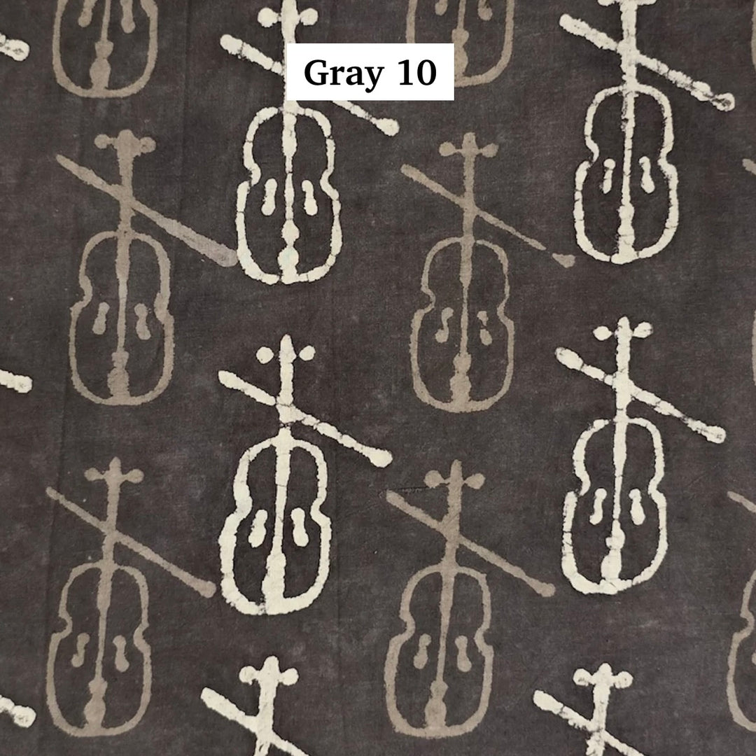 Block Printed Indian Cotton Fabric by the 1/4 Yard - Gray 10