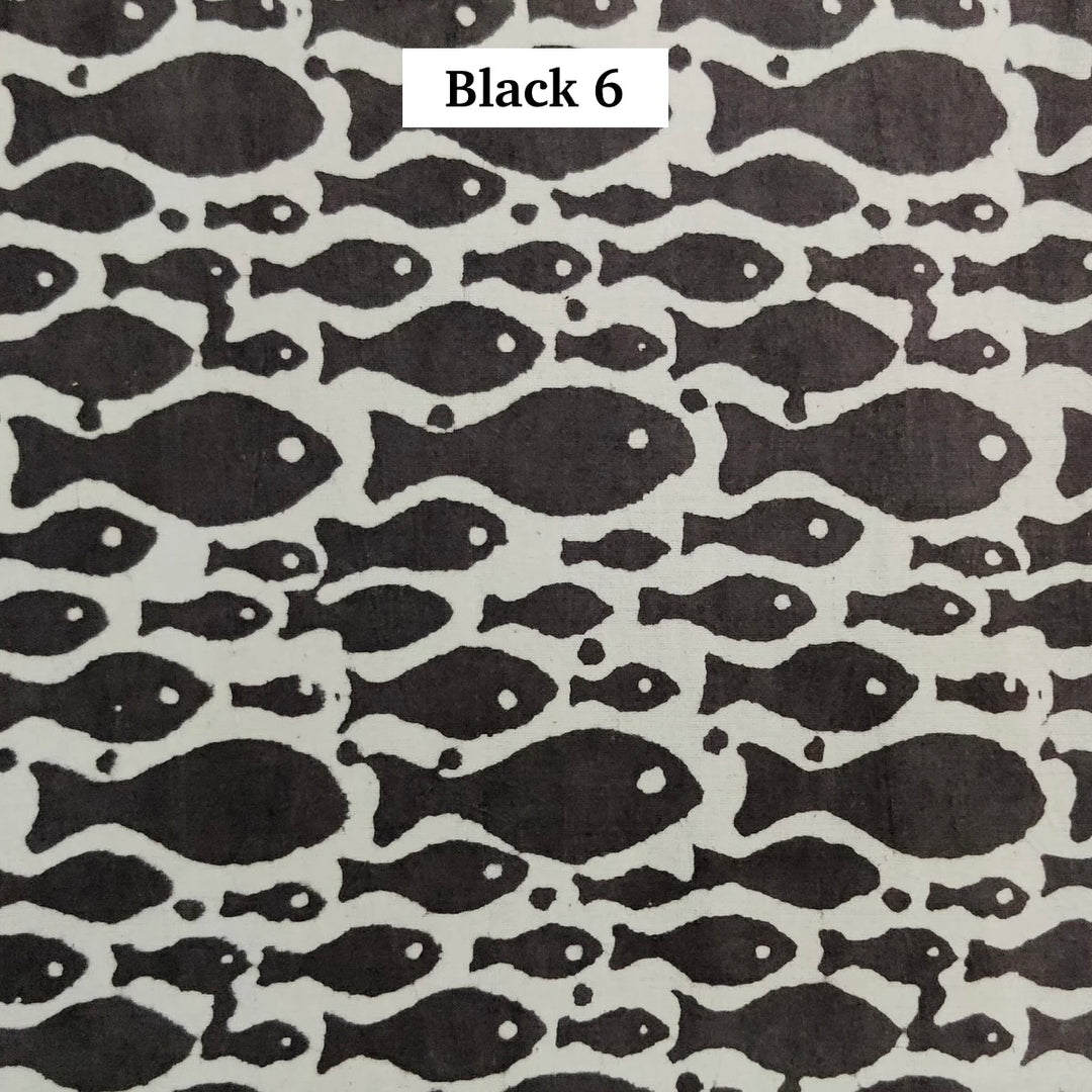 Block Printed Indian Cotton Fabric by the 1/4 Yard - Black 6