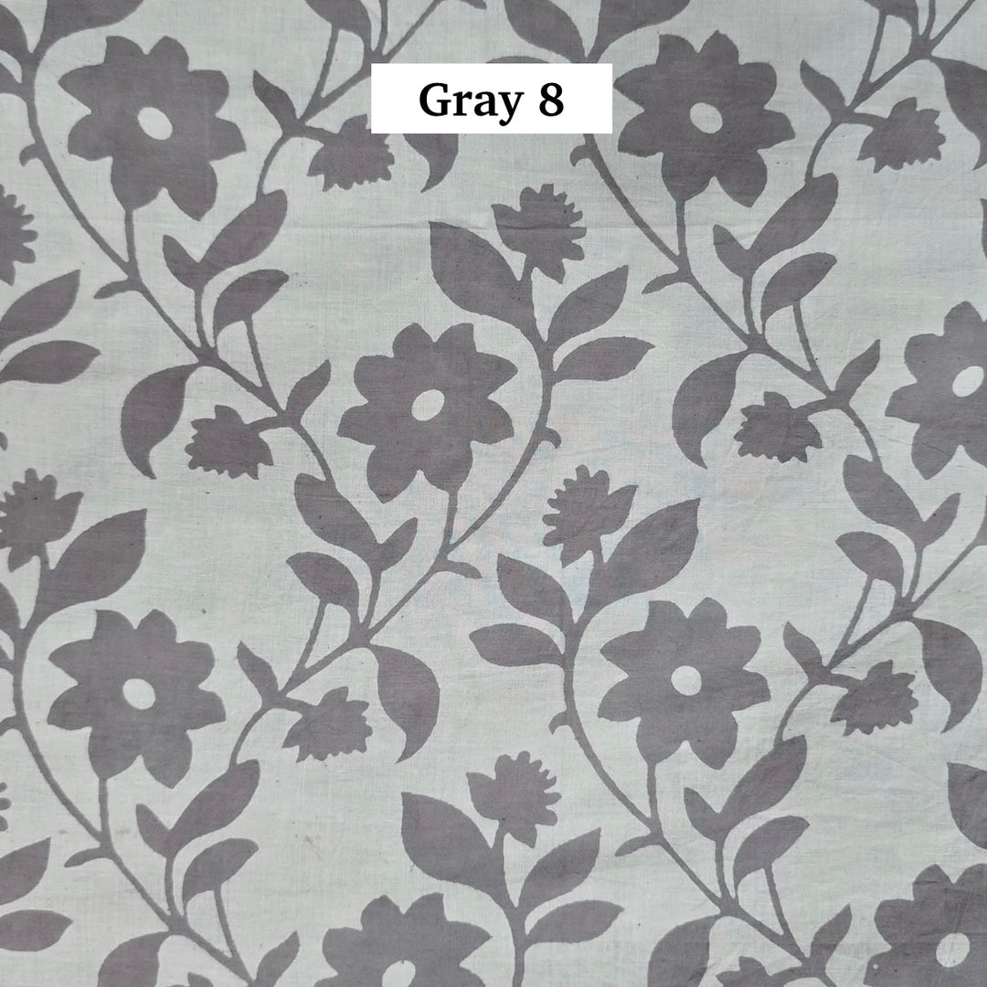 Block Printed Indian Cotton Fabric by the 1/4 Yard - Gray 8