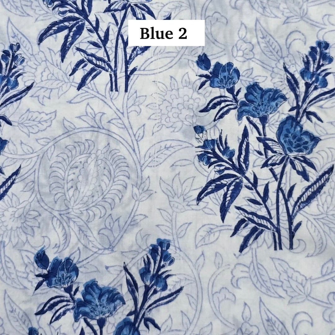 Block Printed Indian Cotton Fabric by the 1/4 Yard - Blue 2