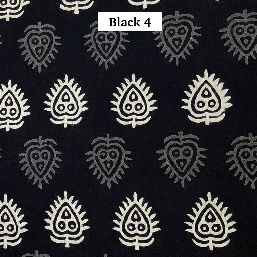 Block Printed Indian Cotton Fabric by the 1/4 Yard - Black 4