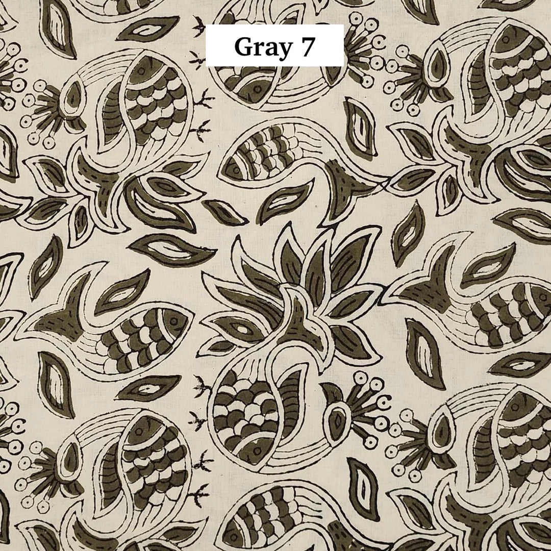 Block Printed Indian Cotton Fabric by the 1/4 Yard - Gray 7