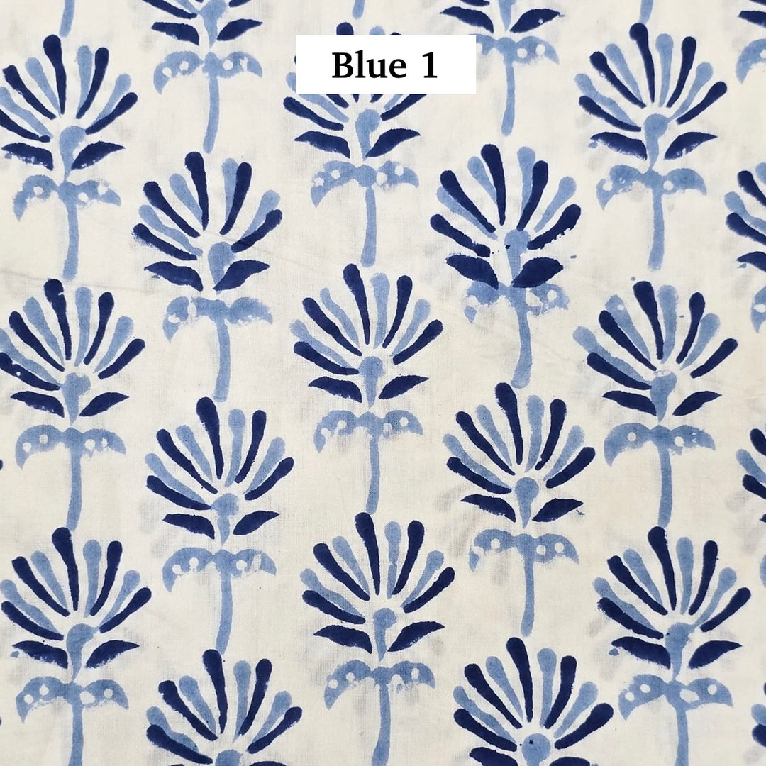 Block Printed Indian Cotton Fabric by the 1/4 Yard - Blue 1