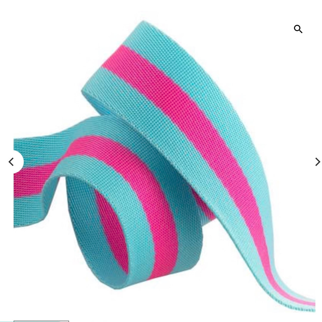 Tula Pink Webbing 1.5 in - Aqua & Hot Pink