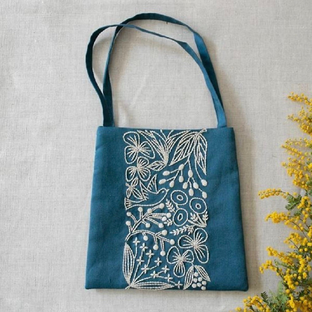 Alice Makabe Tote Bag Embroidery Kit - Blue & Ecru