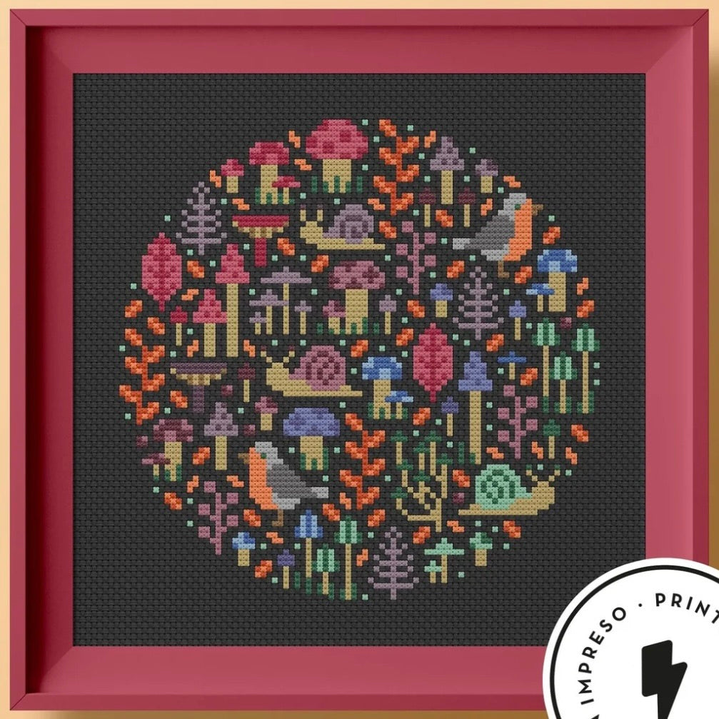 Mini Fungi Garden Cross Stitch Kit