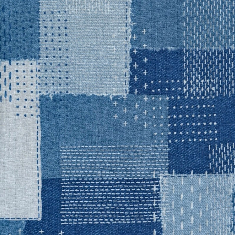 Sashiko Patchwork Denim Fabric by the 1/4 Yard - Blue