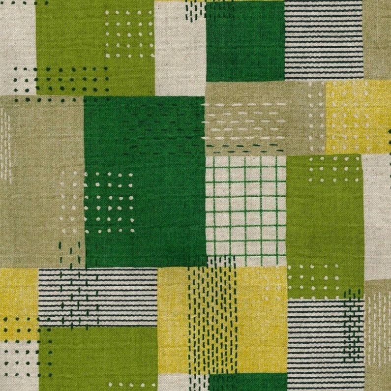 Sashiko Patchwork Denim Fabric by the 1/4 Yard - Green