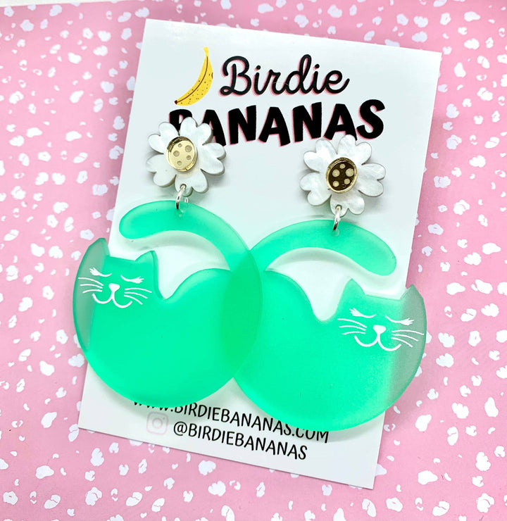 Curvy Cat Earrings - Green