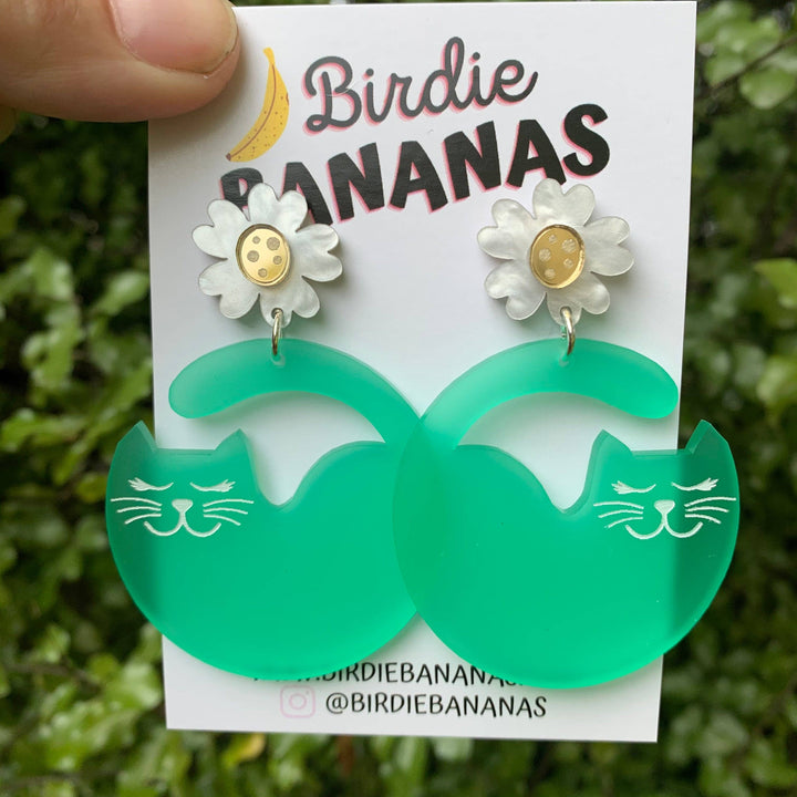 Curvy Cat Earrings - Green