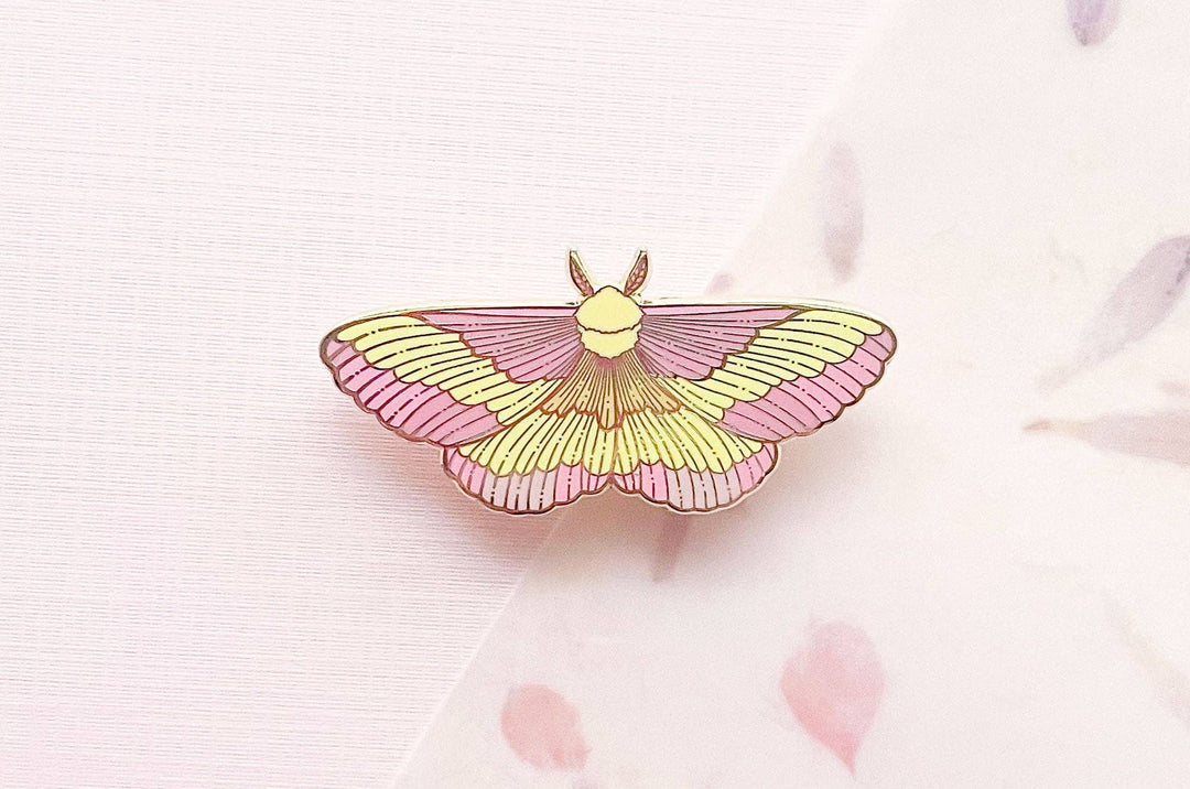 Rosy Maple Moth Enamel Pin