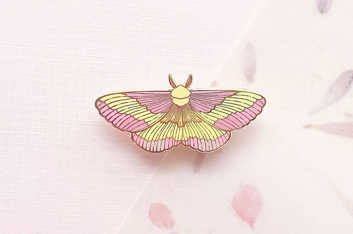 Rosy Maple Moth Enamel Pin