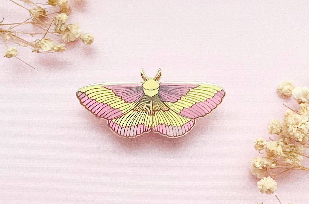 Rosy Maple Moth Enamel Pin