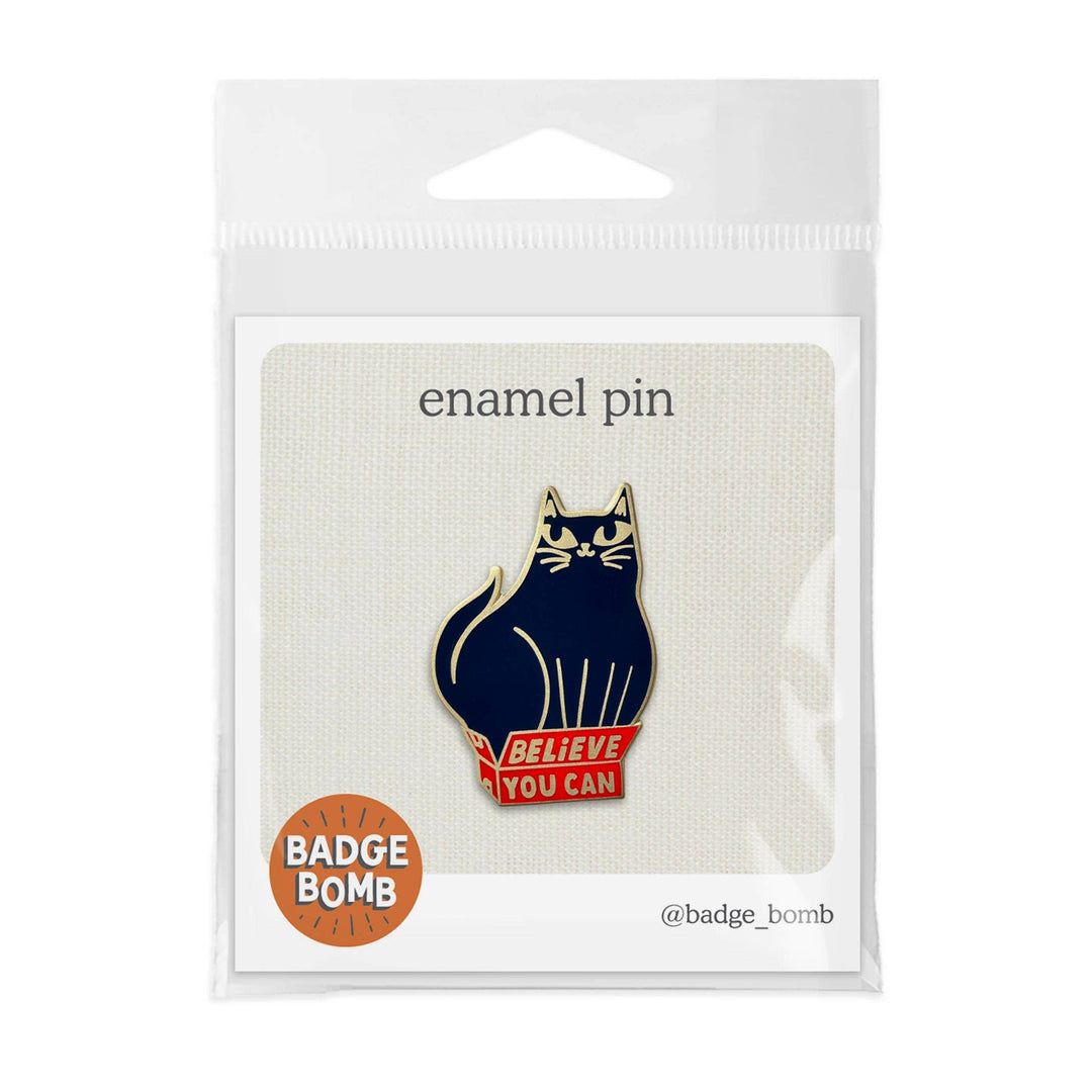 Believe You Can Black Cat Enamel Pin