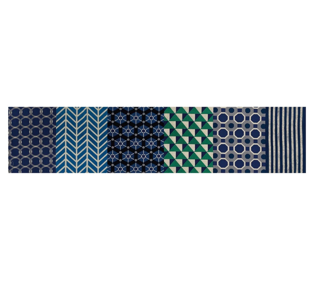 Echino Geometric Panels Fabric by the 1/4 Yard - Blue