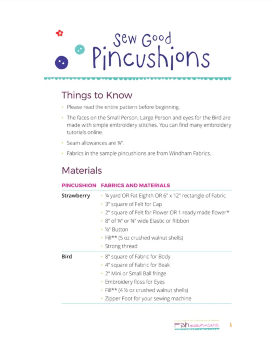 Sew Good Pincushions Pattern