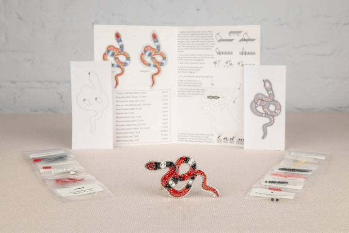 Coral Snake Bead Embroidery Kit: DIY Seed Bead Brooch