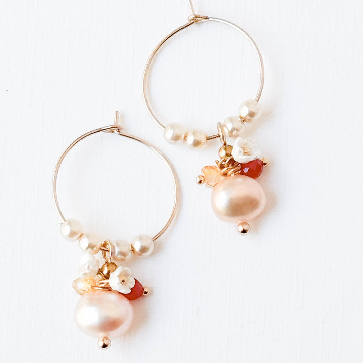 Small Gold Filled Hoops with Pink Pearl