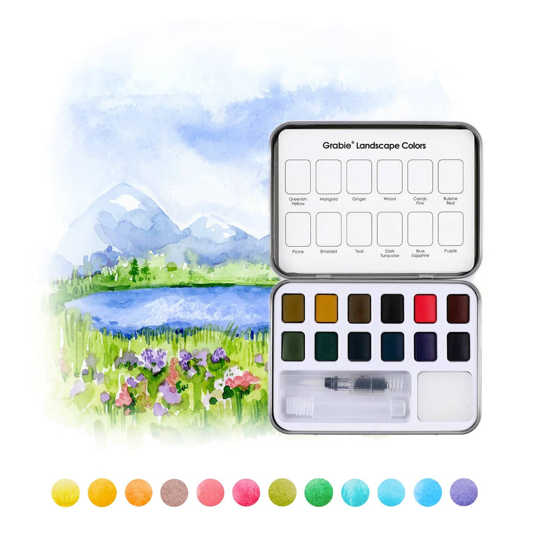 Watercolor Pocket Set Of 12 With Brush - Landscape Colors – The Wild ...