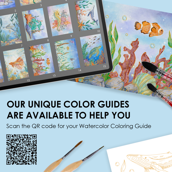 15 Sheets 140LB Ocean-Themed Watercolor Coloring Book