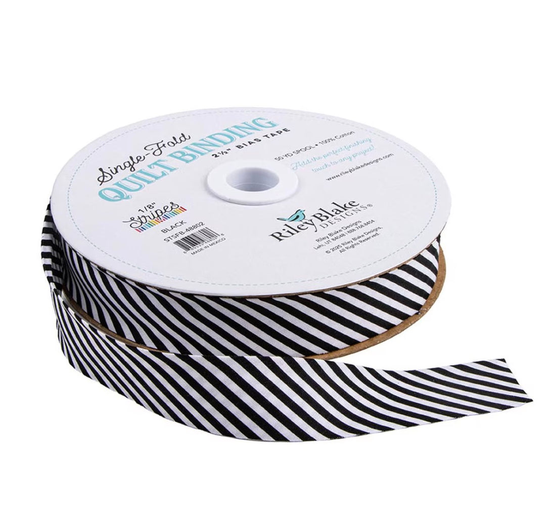Single Fold Quilt Binding 1/8" Black Stripe