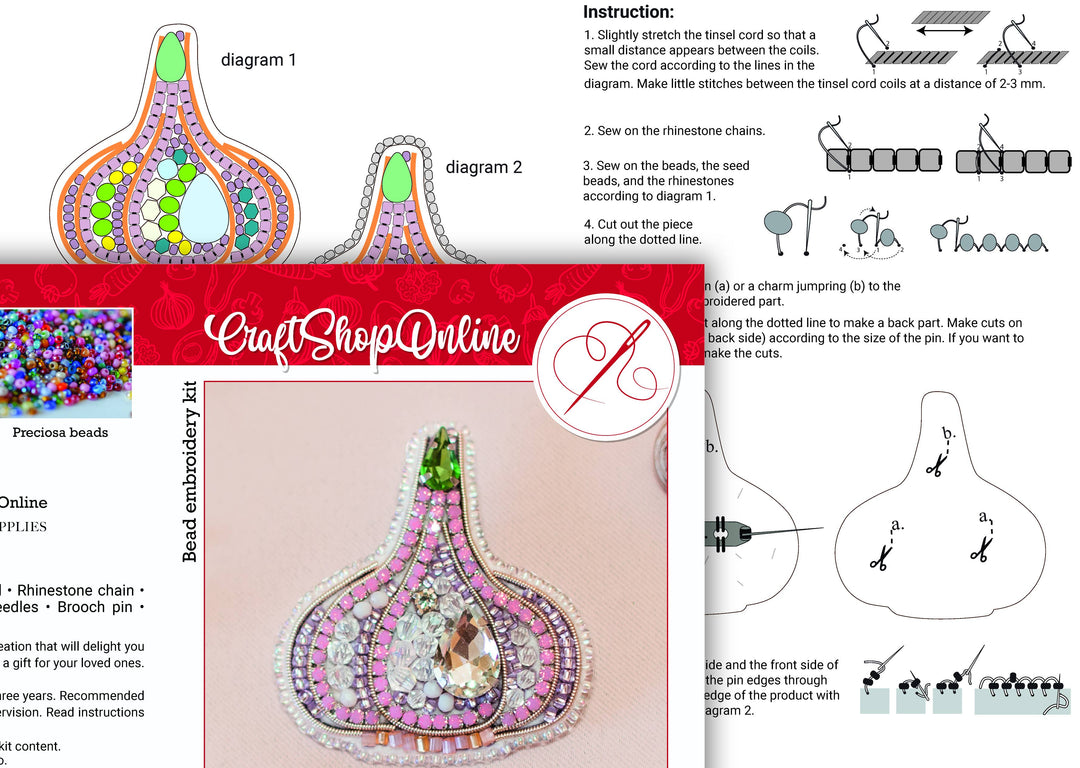 Bead Embroidery Brooch Kit: Garlic DIY Craft Beading