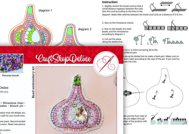 Bead Embroidery Brooch Kit: Garlic DIY Craft Beading