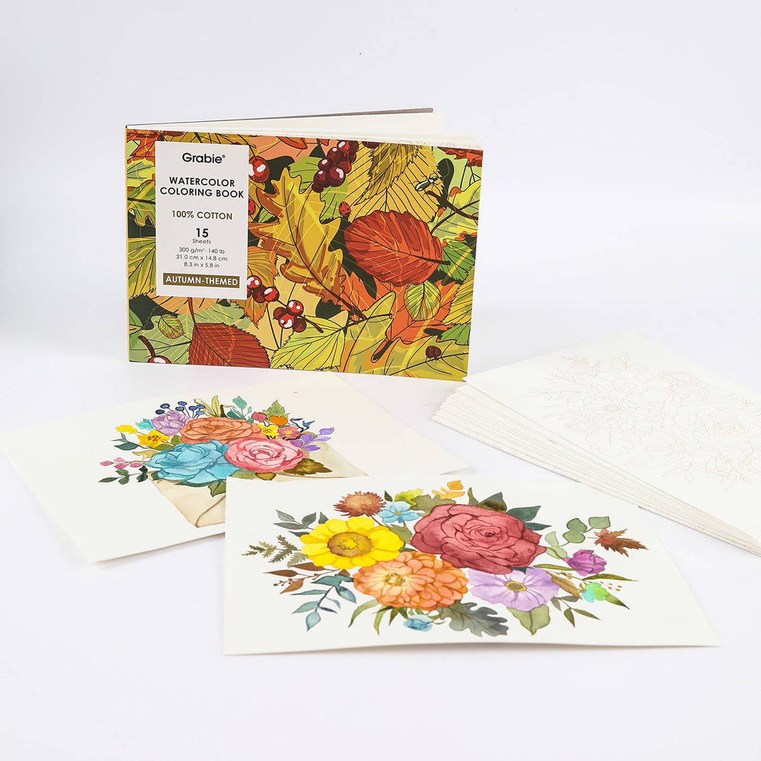 Autumn-Themed Watercolor Coloring Book