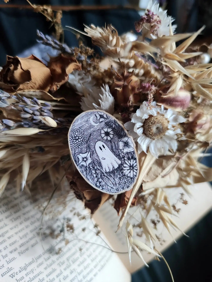 Meadow Ghost Wooden Pin Badge