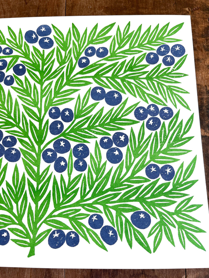 Garden Series: Blueberries Risograph Print
