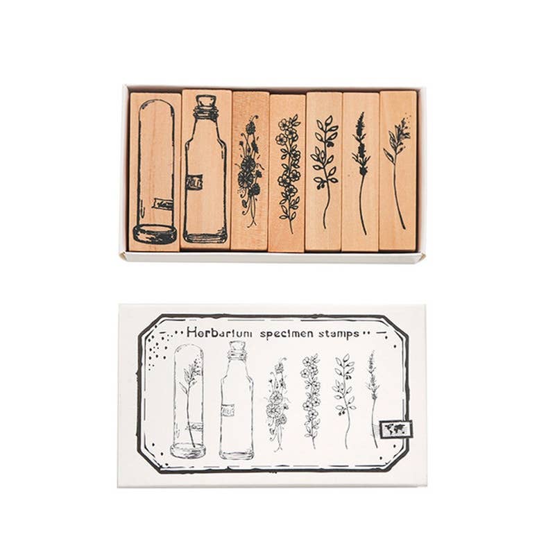 Vintage Plant &amp; Vase Wooden Rubber Stamp Set