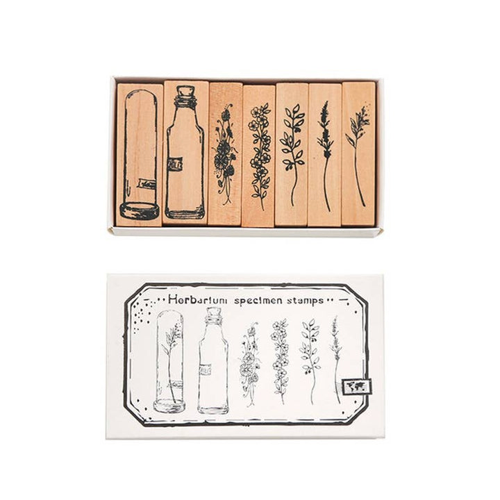 Vintage Plant &amp; Vase Wooden Rubber Stamp Set