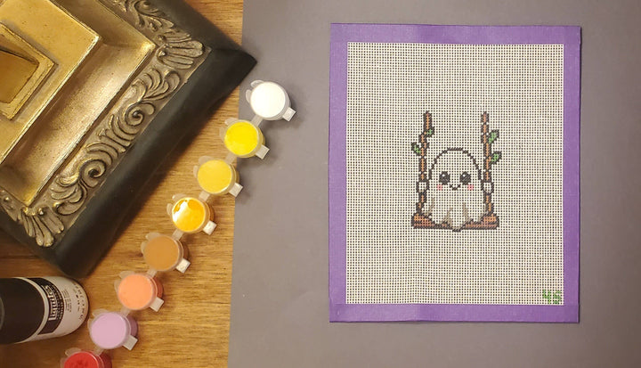 Halloween ghost swinging needlepoint hand painted canvas