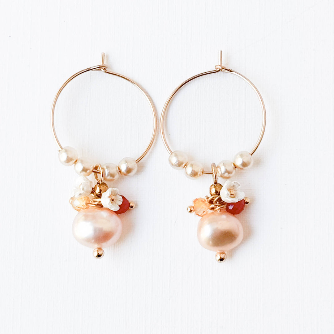 Small Gold Filled Hoops with Pink Pearl